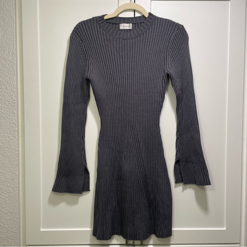 Yojani Boutique Eloise Ribbed Knit Mini Dress Smoke - Picture 4 of 8